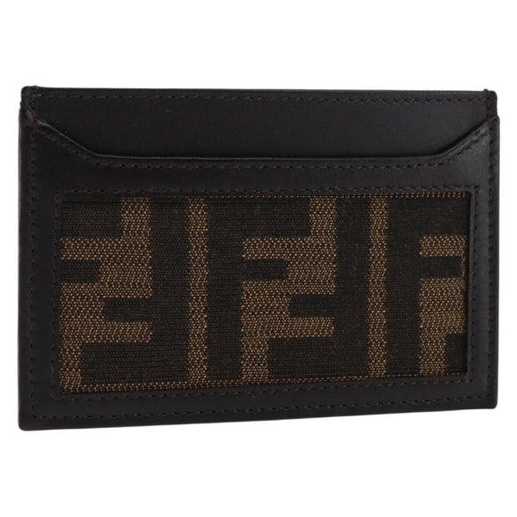 FENDI Zucca Canvas Card Case Black Brown Auth am9297