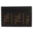 FENDI Zucca Canvas Card Case Black Brown Auth am9297-13