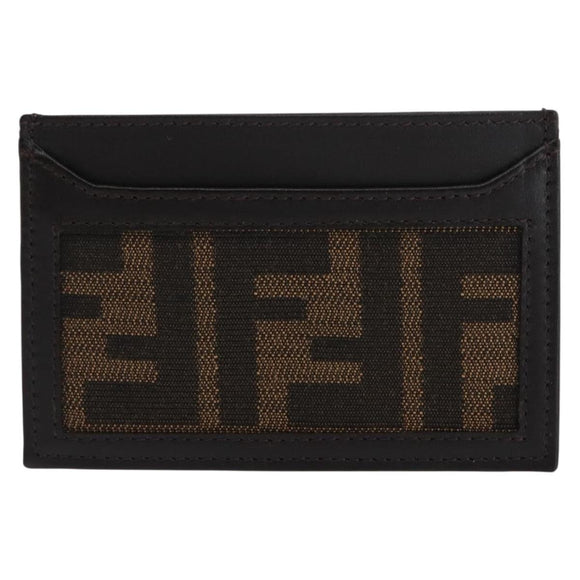 FENDI Zucca Canvas Card Case Black Brown Auth am9297