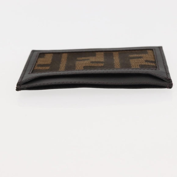 FENDI Zucca Canvas Card Case Black Brown Auth am9297