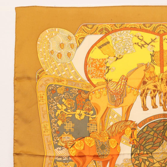 HERMES Carre 90 Scarf ""ART des STEPPES"" Silk Brown Auth am9303