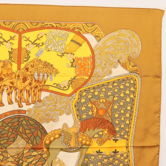 HERMES Carre 90 Scarf ""ART des STEPPES"" Silk Brown Auth am9303
