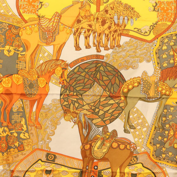 HERMES Carre 90 Scarf ""ART des STEPPES"" Silk Brown Auth am9303