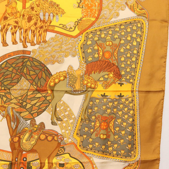 HERMES Carre 90 Scarf ""ART des STEPPES"" Silk Brown Auth am9303
