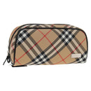 BURBERRY Nova Check Pouch Canvas Beige Silver Auth am9306V-1