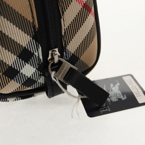 BURBERRY Nova Check Pouch Canvas Beige Silver Auth am9306V