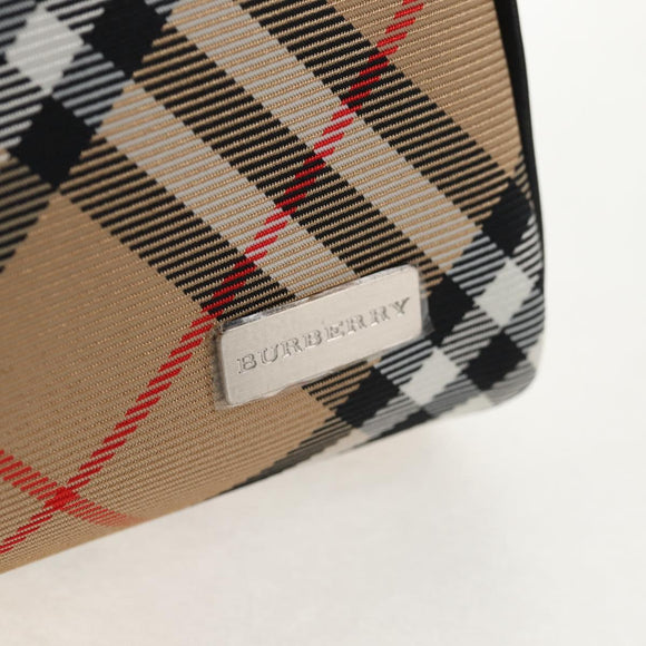 BURBERRY Nova Check Pouch Canvas Beige Silver Auth am9306V