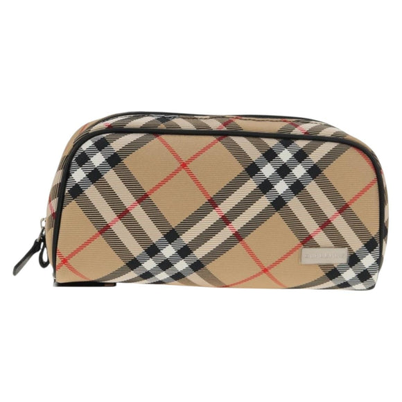 BURBERRY Nova Check Pouch Canvas Beige Silver Auth am9306V