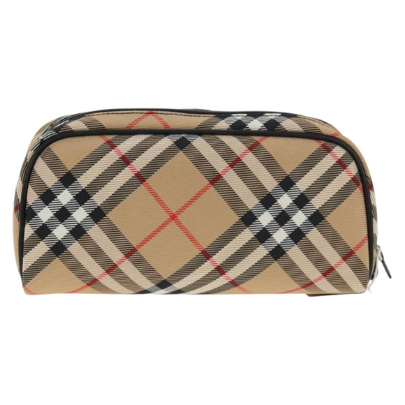 BURBERRY Nova Check Pouch Canvas Beige Silver Auth am9306V