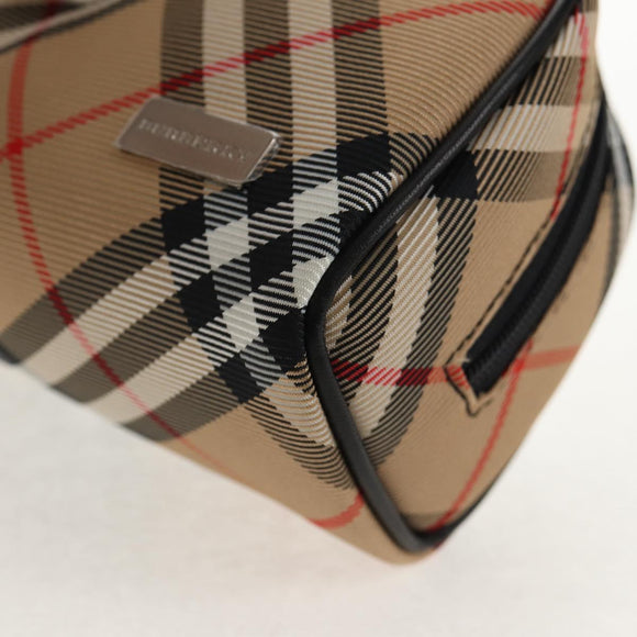 BURBERRY Nova Check Pouch Canvas Beige Silver Auth am9306V