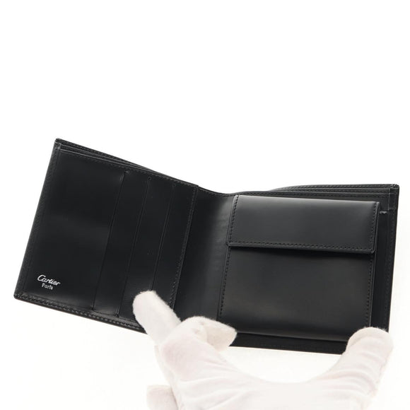 CARTIER Bifold Wallet Leather Black Auth am9307V
