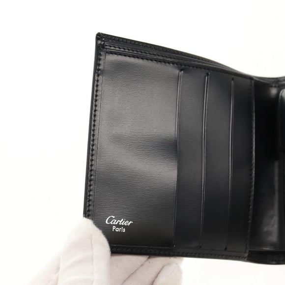 CARTIER Bifold Wallet Leather Black Auth am9307V