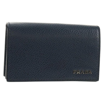 PRADA Card Case Leather Navy Auth am9308V
