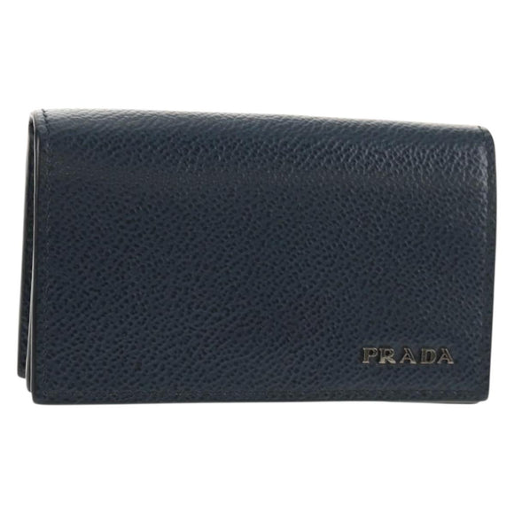 PRADA Card Case Leather Navy Auth am9308V