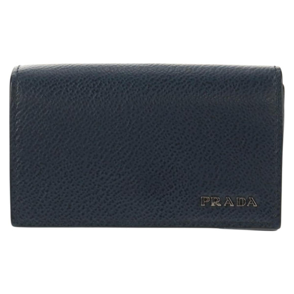 PRADA Card Case Leather Navy Auth am9308V