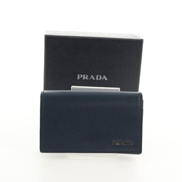 PRADA Card Case Leather Navy Auth am9308V