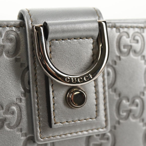 GUCCI GG Canvas Abbey Guccissima Bifold Wallet Leather Silver 154205 Auth am9314V