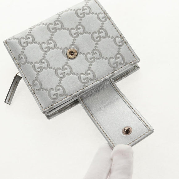 GUCCI GG Canvas Abbey Guccissima Bifold Wallet Leather Silver 154205 Auth am9314V