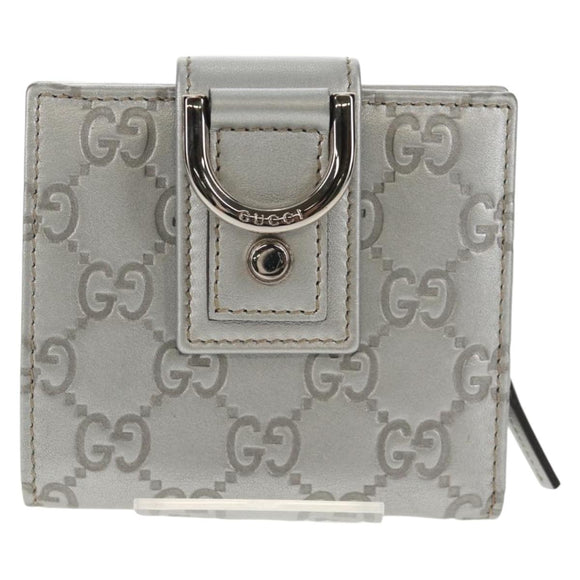 GUCCI GG Canvas Abbey Guccissima Bifold Wallet Leather Silver 154205 Auth am9314V