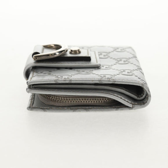 GUCCI GG Canvas Abbey Guccissima Bifold Wallet Leather Silver 154205 Auth am9314V