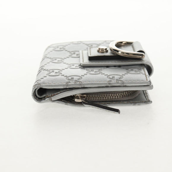 GUCCI GG Canvas Abbey Guccissima Bifold Wallet Leather Silver 154205 Auth am9314V