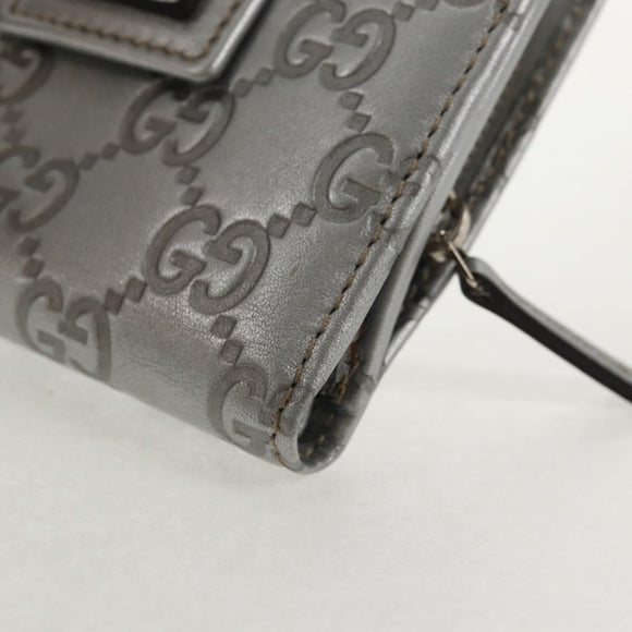 GUCCI GG Canvas Abbey Guccissima Bifold Wallet Leather Silver 154205 Auth am9314V