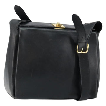 CELINE Shoulder Bag Leather Navy Gold Auth am9321