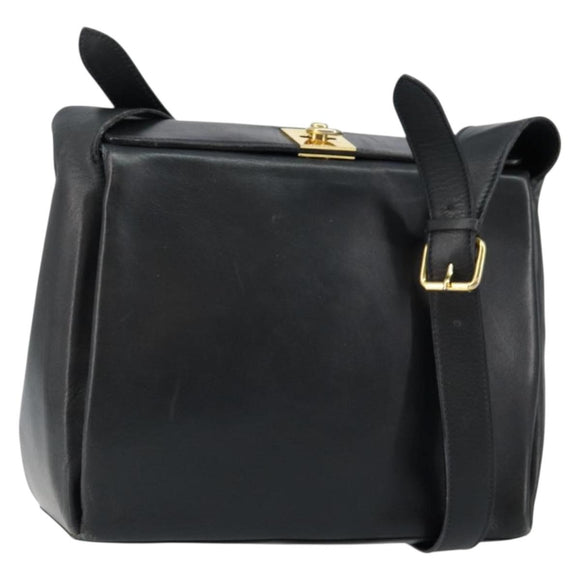 CELINE Shoulder Bag Leather Navy Gold Auth am9321