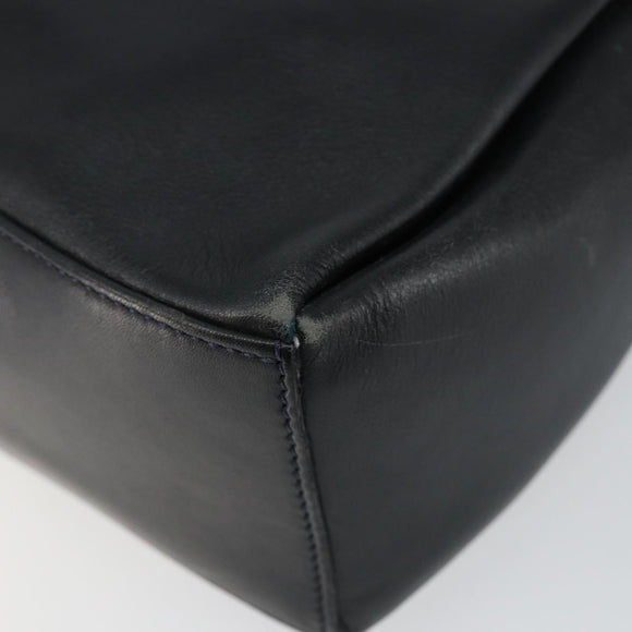 CELINE Shoulder Bag Leather Navy Gold Auth am9321