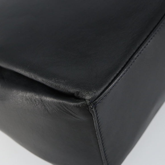 CELINE Shoulder Bag Leather Navy Gold Auth am9321