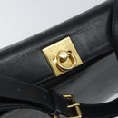 CELINE Shoulder Bag Leather Navy Gold Auth am9321-14