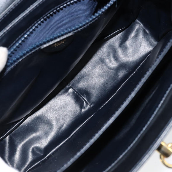 CELINE Shoulder Bag Leather Navy Gold Auth am9321