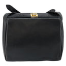 CELINE Shoulder Bag Leather Navy Gold Auth am9321-2