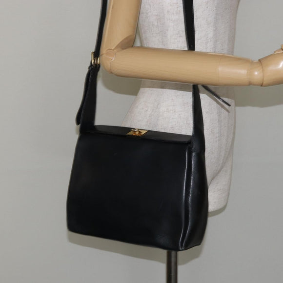 CELINE Shoulder Bag Leather Navy Gold Auth am9321
