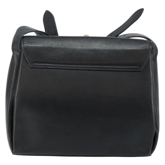 CELINE Shoulder Bag Leather Navy Gold Auth am9321