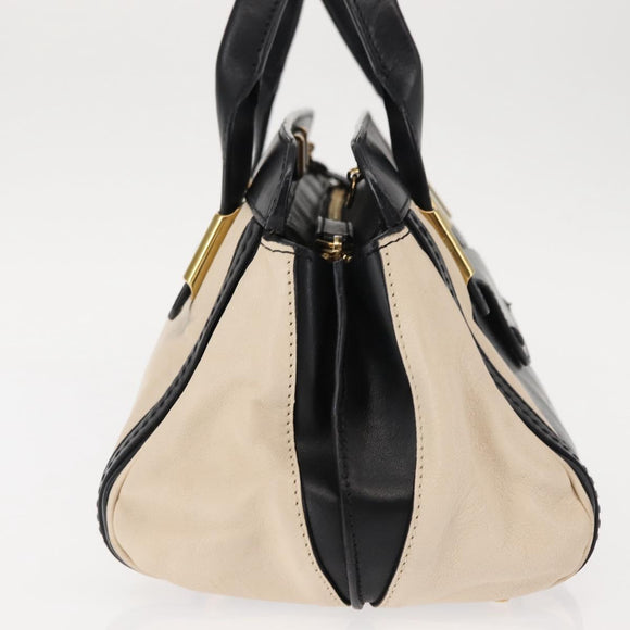 Chloe Little Alice Hand Bag Leather 2way White Gold Auth am9323