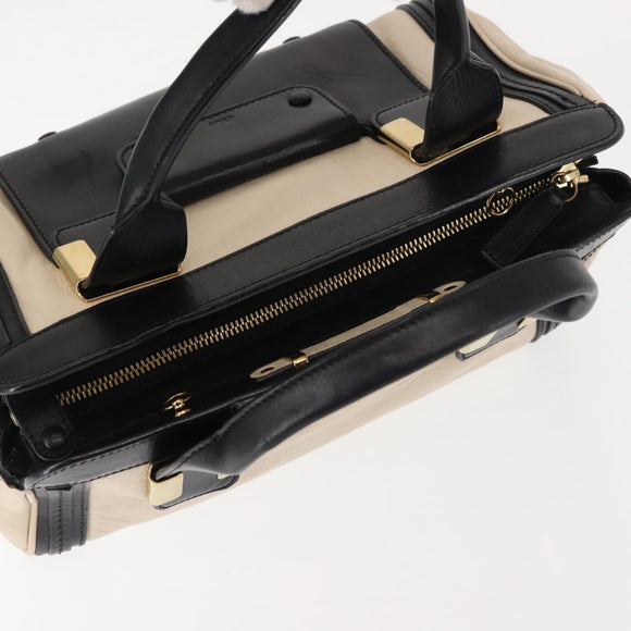 Chloe Little Alice Hand Bag Leather 2way White Gold Auth am9323