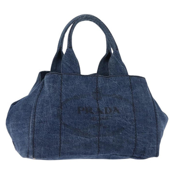 PRADA Canapa MM Hand Bag Denim Blue Gold Auth am9345