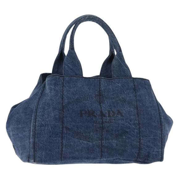 PRADA Canapa MM Hand Bag Denim Blue Gold Auth am9345