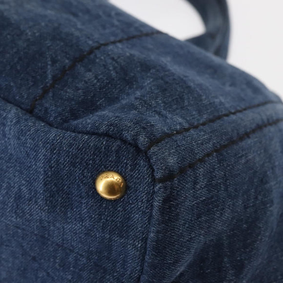 PRADA Canapa MM Hand Bag Denim Blue Gold Auth am9345