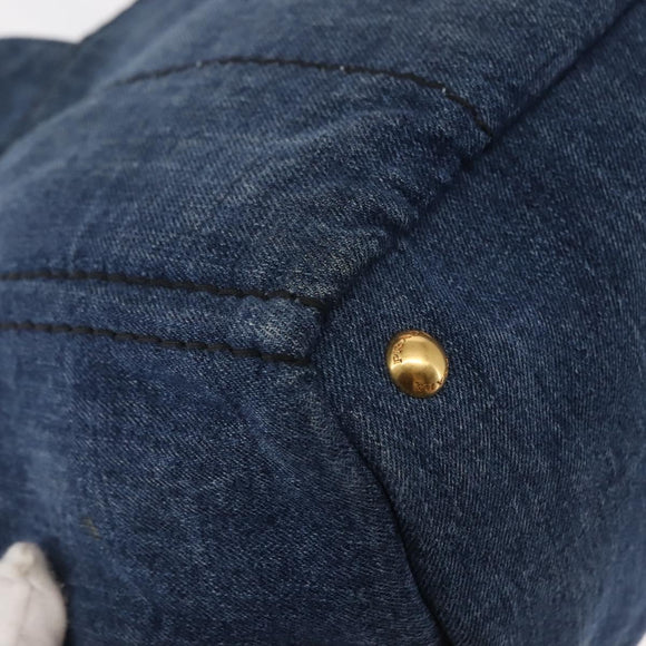 PRADA Canapa MM Hand Bag Denim Blue Gold Auth am9345