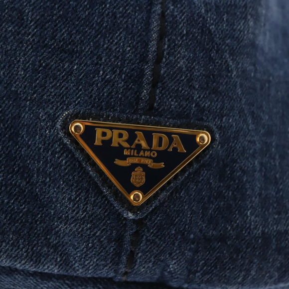 PRADA Canapa MM Hand Bag Denim Blue Gold Auth am9345