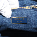 PRADA Canapa MM Hand Bag Denim Blue Gold Auth am9345-15