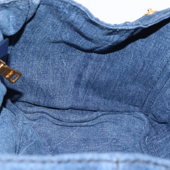 PRADA Canapa MM Hand Bag Denim Blue Gold Auth am9345