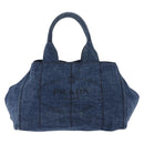 PRADA Canapa MM Hand Bag Denim Blue Gold Auth am9345-2