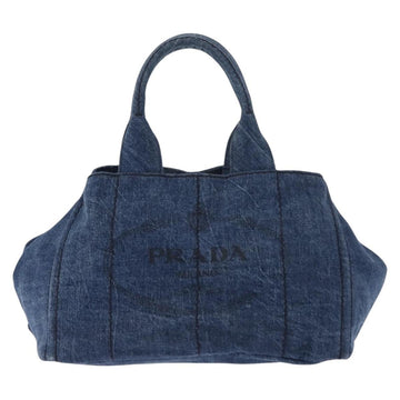 PRADA Canapa MM Hand Bag Denim Blue Gold Auth am9345 - 0