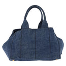 PRADA Canapa MM Hand Bag Denim Blue Gold Auth am9345-3