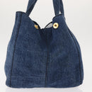 PRADA Canapa MM Hand Bag Denim Blue Gold Auth am9345-4