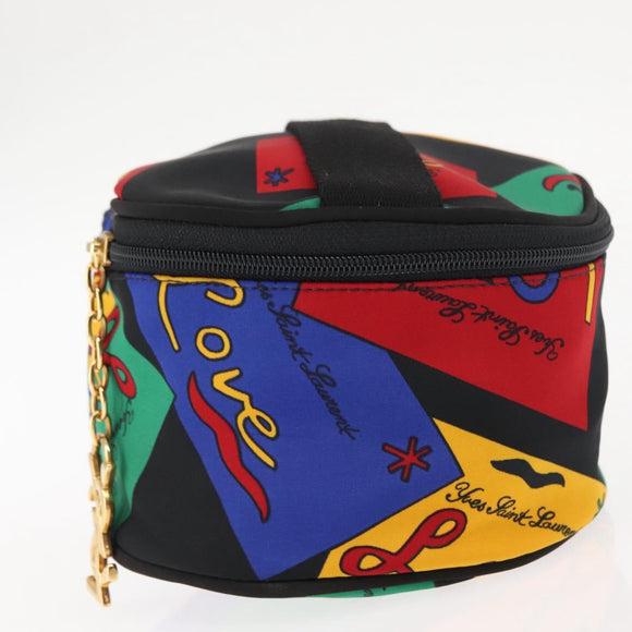 SAINT LAURENT Vanity Pouch Nylon Black Gold Auth am9351