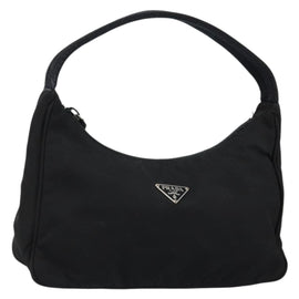 PRADA Hand Bag Nylon Black Silver Auth am9354